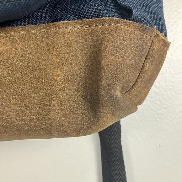 VTG 90s EASTPAK Cowhide Leather Bottom Backpack Blue Padded Straps Made In USA - Picture 3 of 13